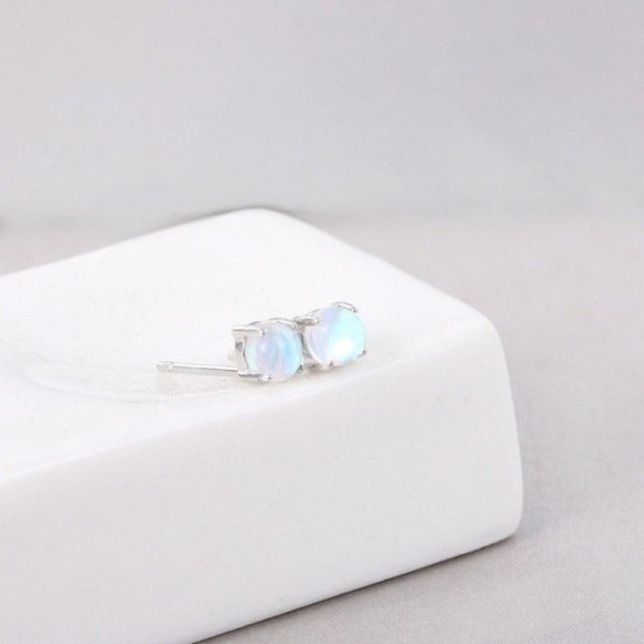 Moonstone Studs Earrings-Solid S925- EOS001 - Picture 2 of 6